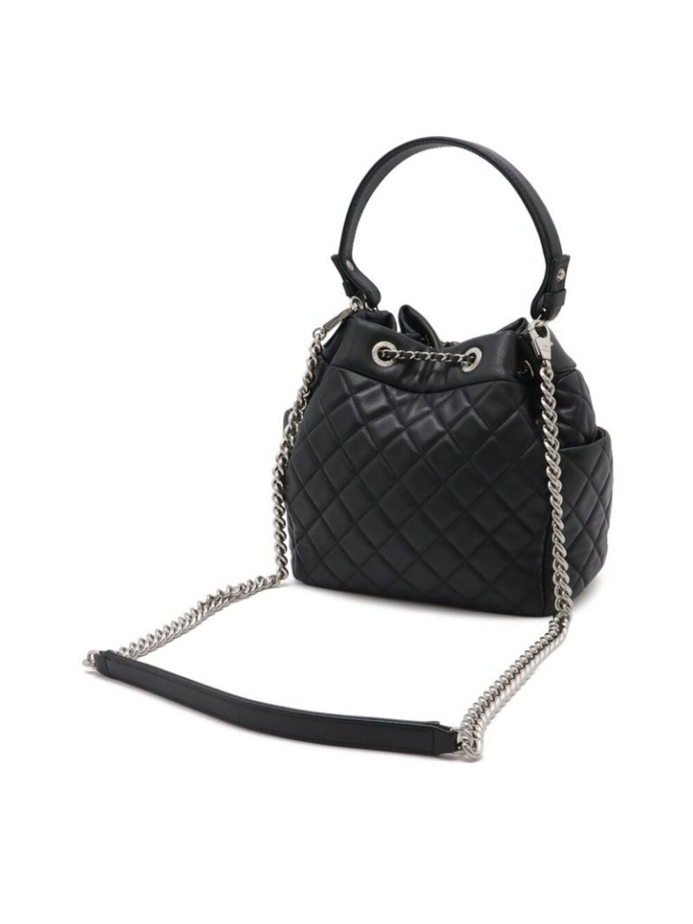 Chanel Quilted CC Logo Drawstring Handbag 2-Way Chain Shoulder Crossbody - Picture 2 of 9
